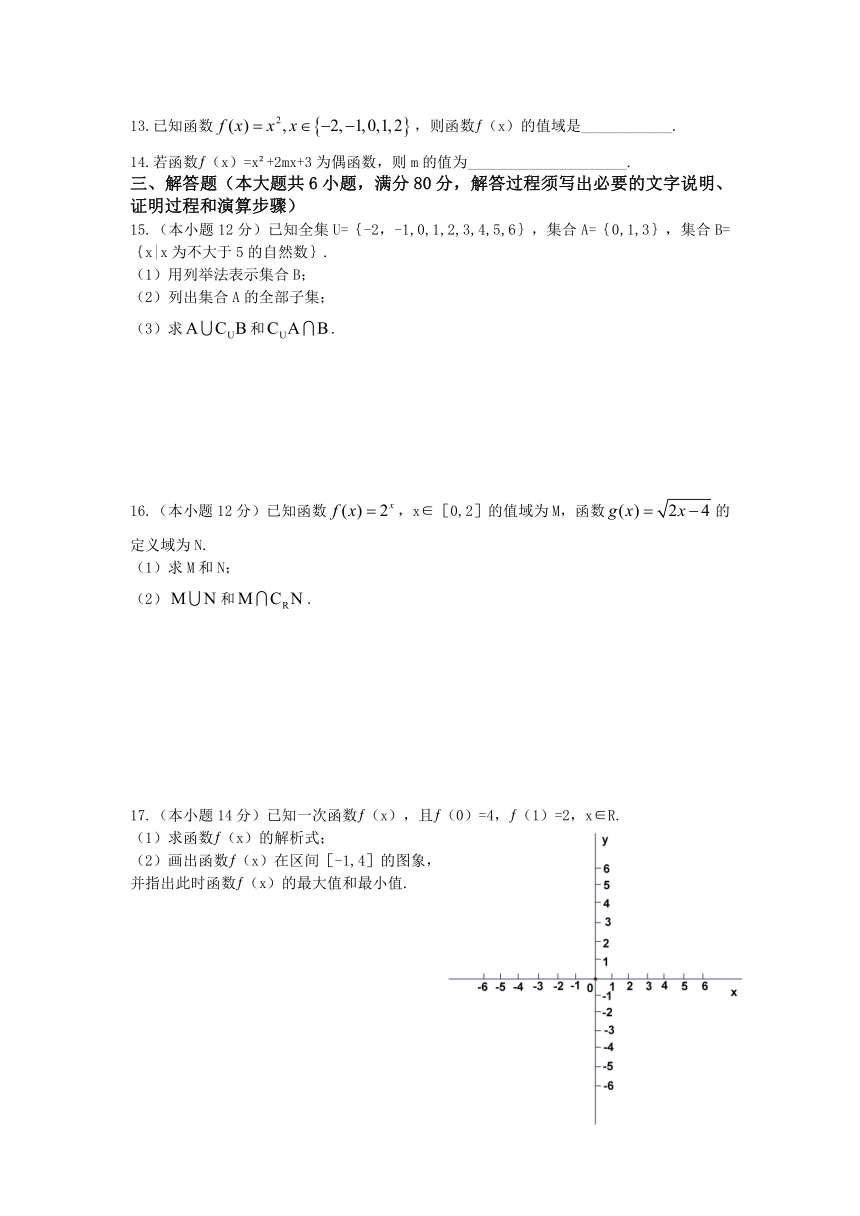 龙仙中学高一上学期数学期中考试题（含答案及评分标准）