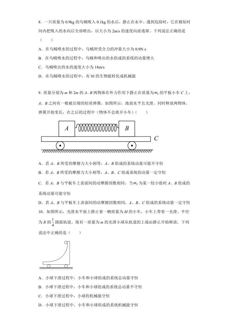 2021-2022学年鲁科版（2019）选择性必修第一册 1.2动量守恒定律及其应用 课时练（word版含解析）