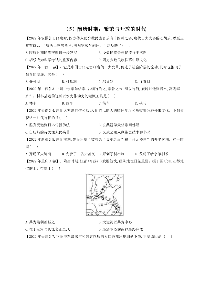 （5）隋唐时期：繁荣与开放的时代——2022年中考历史真题专项汇编（含答案）