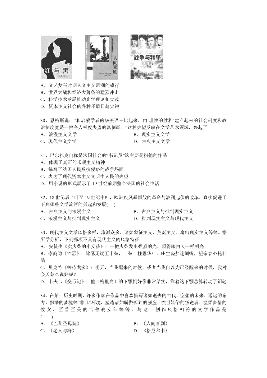 高考历史知识点专项之0619世纪的世界文学艺术 -- 文学的主要成就（含答案与解析）