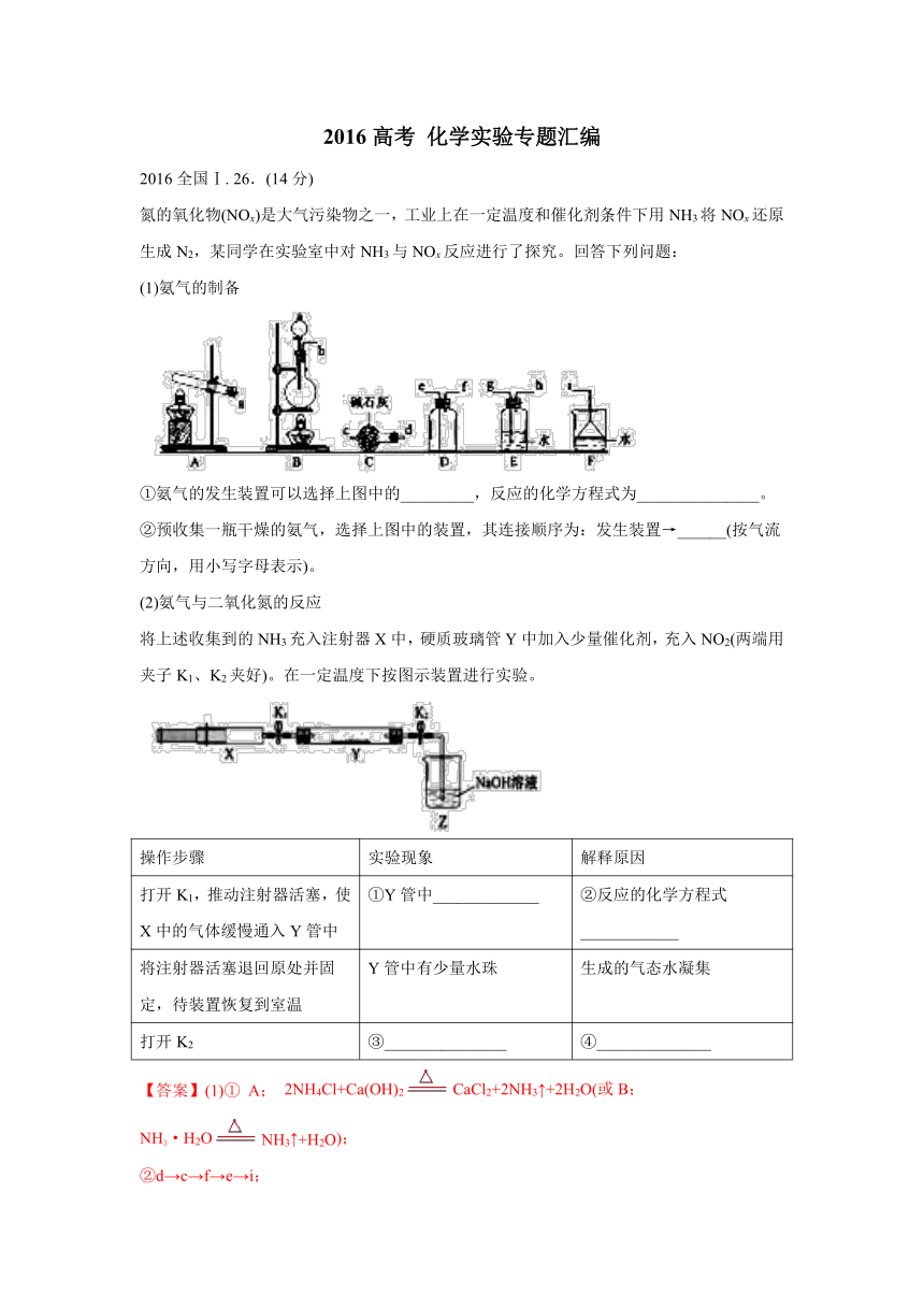 2016年高考全国及各地市理科综合化学实验探究题汇编