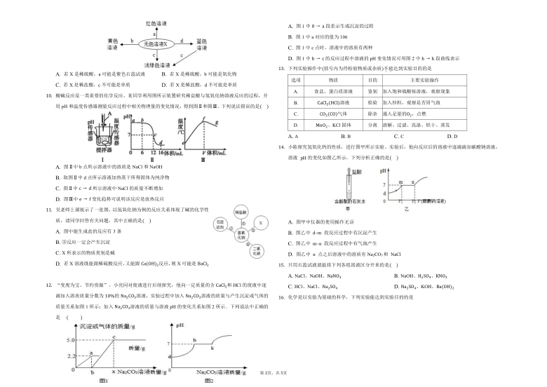鲁教版五四制九年级化学期末复习第二单元 常见的酸和碱习题（无答案）