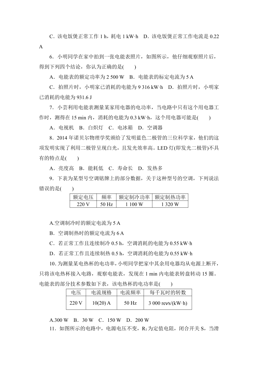 教科版九年级上册第六章 电功率 综合测试题