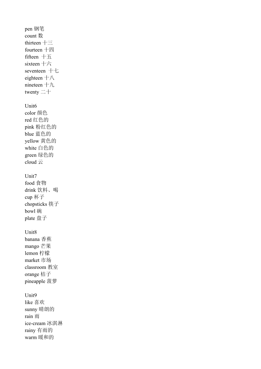 湘少版小学英语单词表（3-6年级）