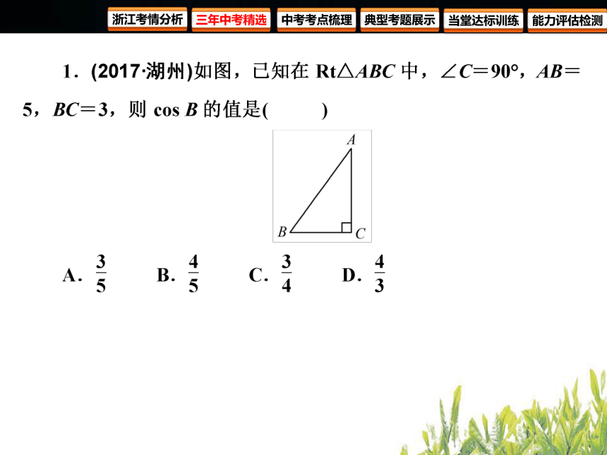 2018年浙江中考数学复习 图形的相似与解直角三角形 第23课时 锐角三角函数与解直角三角形（122张PPT）