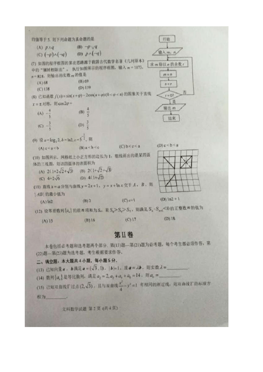 贵州省遵义市第三教育集团2017届高三下学期第二次联考数学（文）试题 扫描版含答案