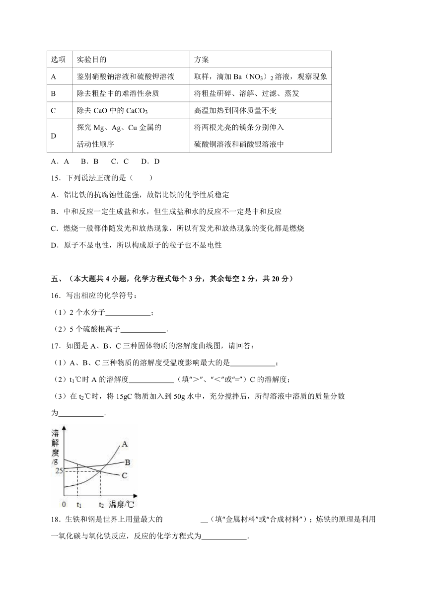 湖南师大附中高新实验中学2015-2016学年九年级（上）期中化学试卷（解析版）