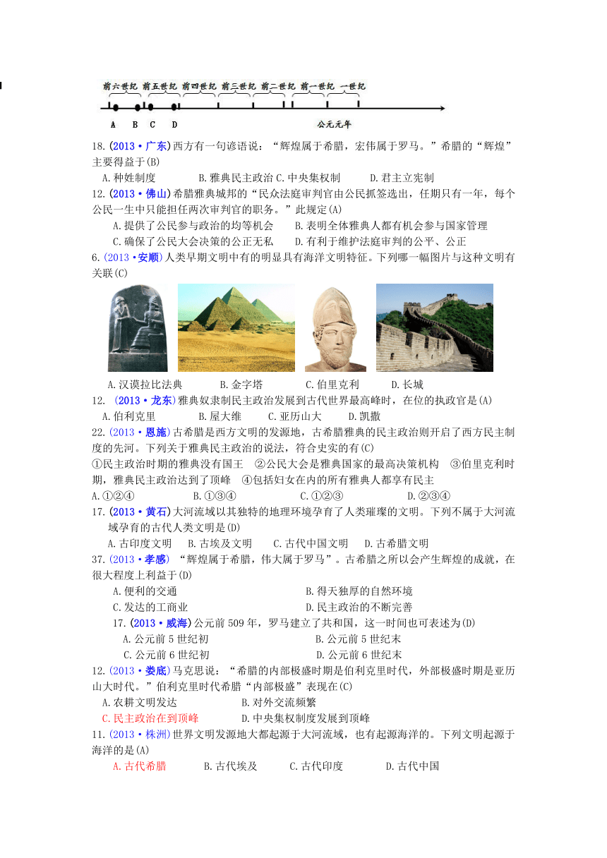 2013年全国各地中考历史试题按人教版教材分解世界古代史