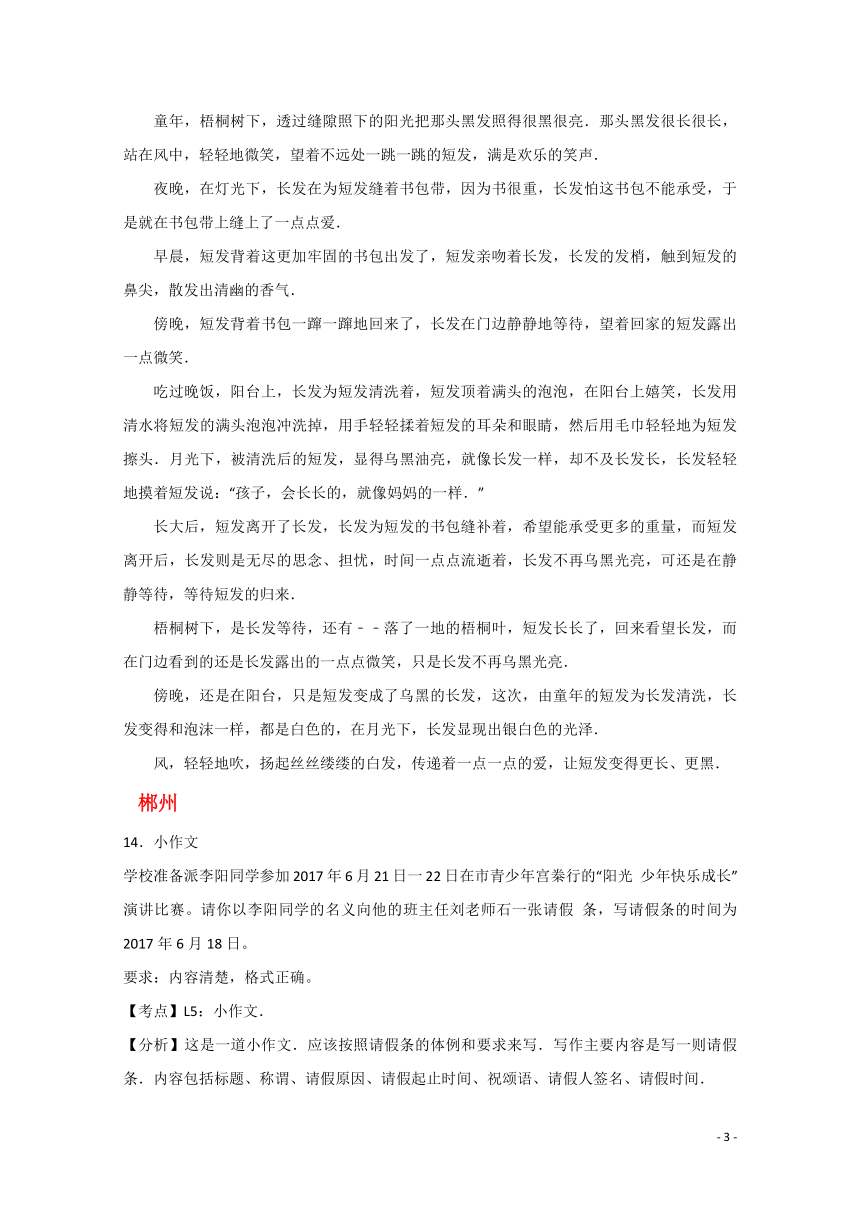 解析版湖南省10市2017年中考语文试卷按考点分项汇编--写作专题