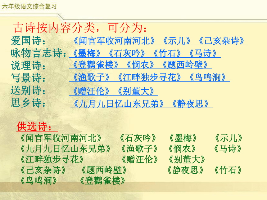 小升初语文 古诗词复习课件