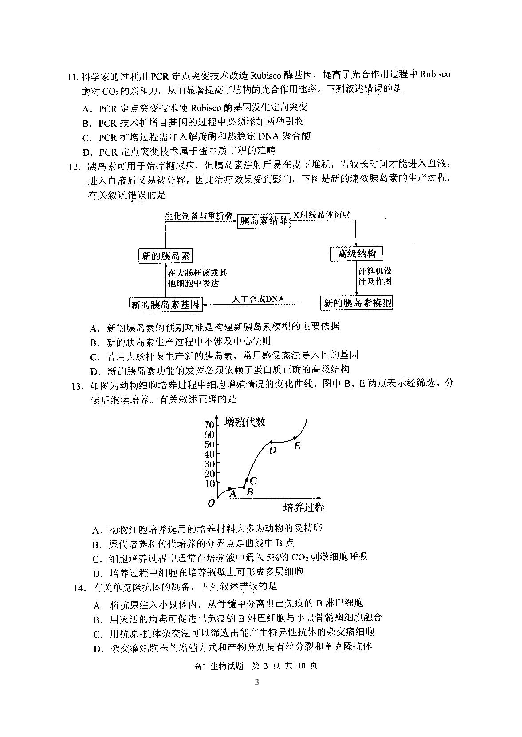 扬州市2018-2019学年度第二学期高二生物期末考试生物调研试卷扫描版