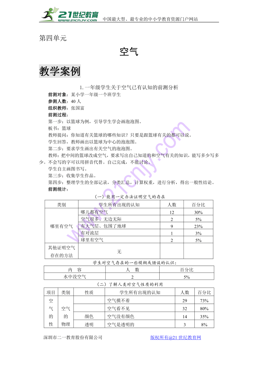 4.1一年级学生关于空气已有认知的前测分析