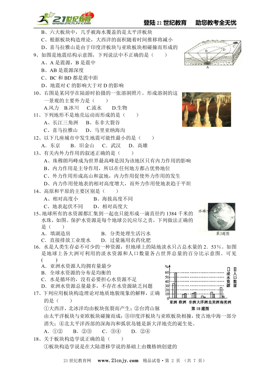 2013年科学中考第一轮复习专题训练45：人类生存的地球