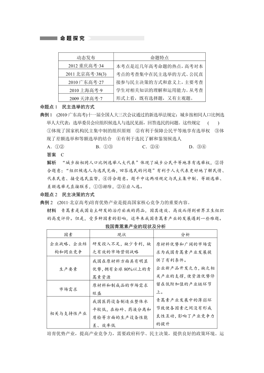 2014届高三政治一轮复习精品教案+练习：1.2我国公民的政治参与（必修2）