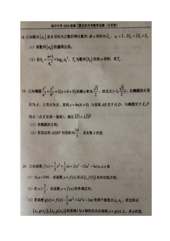 天津市南开中学2019届高三下学期第五次月考数学（文）试题 PDF版