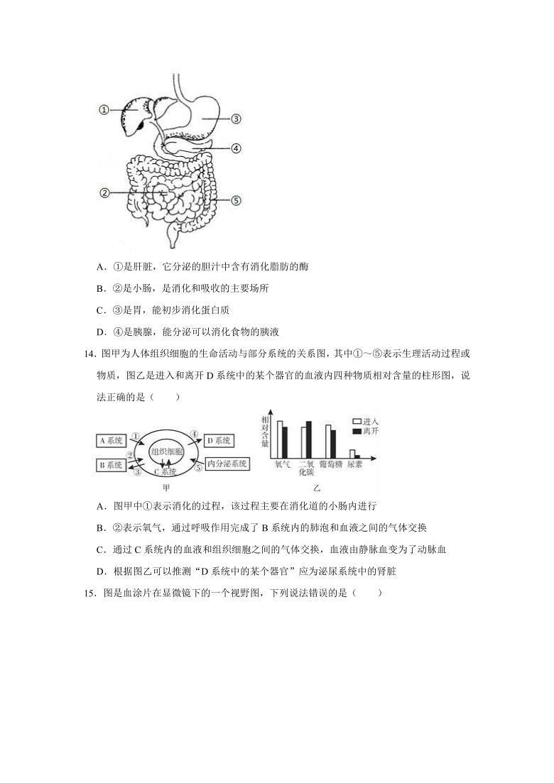 2020年山东省滨州市邹平县中考生物模拟试卷（三）（word版含答案）