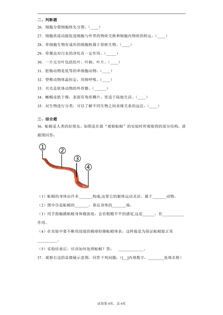 河北省秦皇岛市卢龙县2020-2021学年七年级上学期期末生物试题(含答案解析)