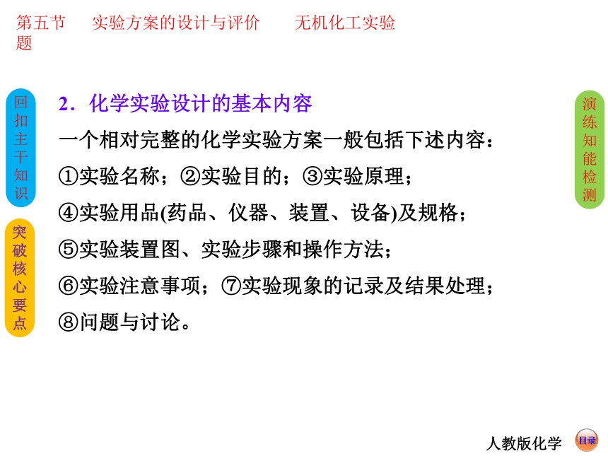 【创新方案】2014届高考化学总复习 精品课件（回扣主干知识+突破核心要点+提升学科素养）：实验方案的设计与评价 无机化工实验题（96张PPT）