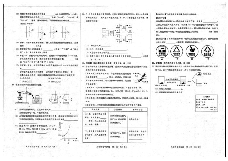 河北省邢台市2020-2021学年度第二学期九年级开学质量检测化学试题（图片版 无答案）