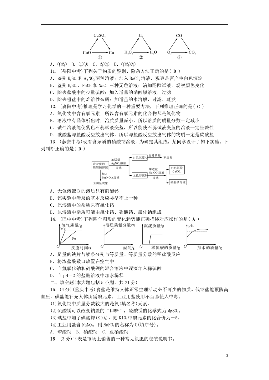 广东专版2018年秋九年级化学下册第十一单元盐化肥测试卷新版新人教版