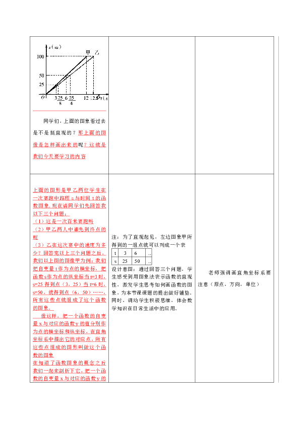 北师大版八年级上册 4.3一次函数的图像教案(表格形式)