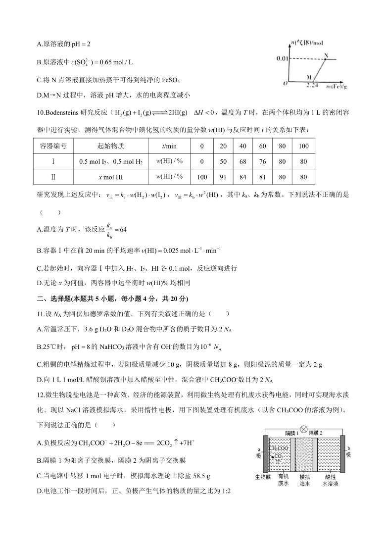 2020-2021湖南师大附中高二期中考试化学试卷（11月）（ 含答案）