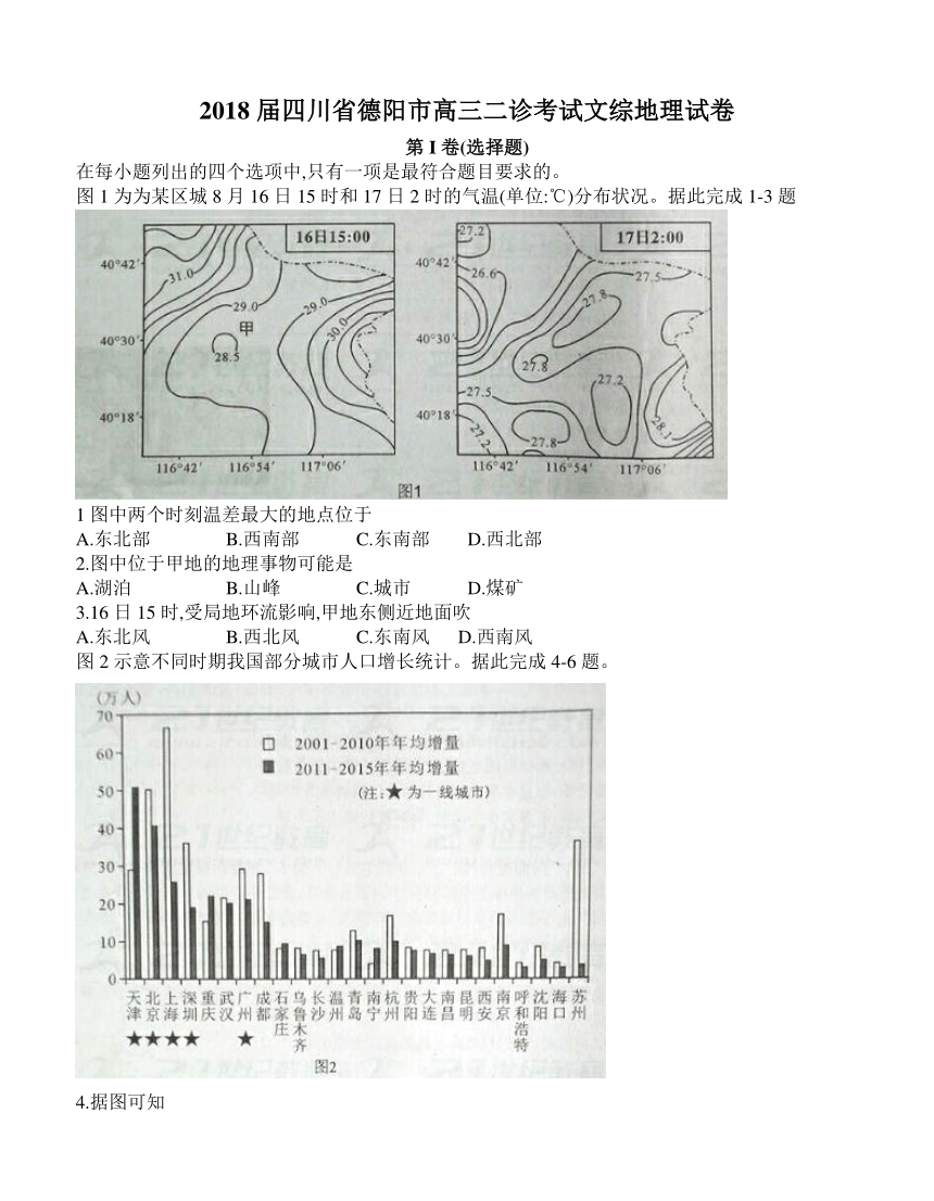 四川省德阳市2018届高三二诊考试文综地理