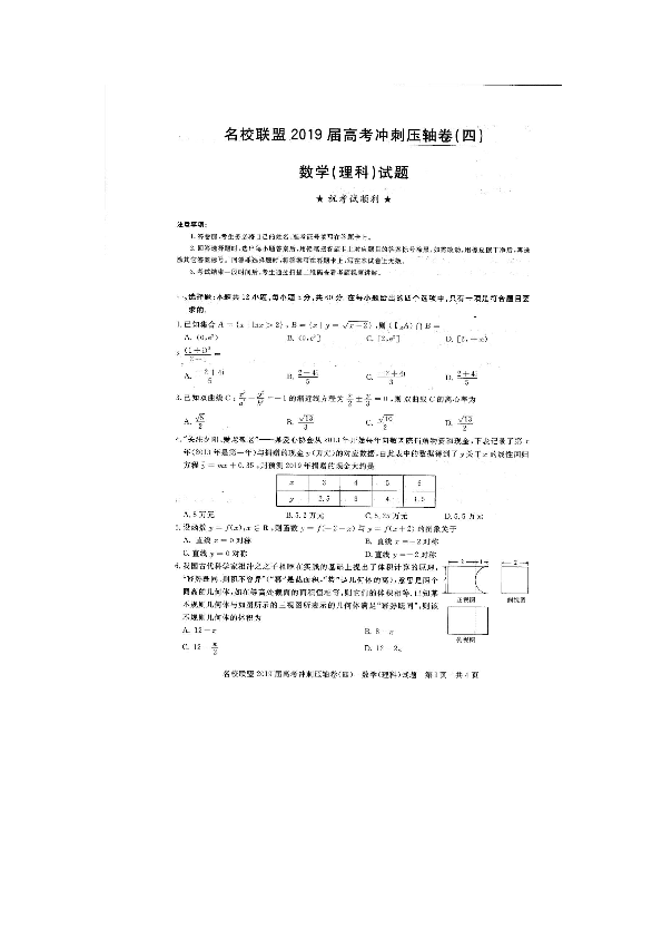 河南省名校联盟2019届高三冲刺压轴卷（四）理科数学扫描版含解析