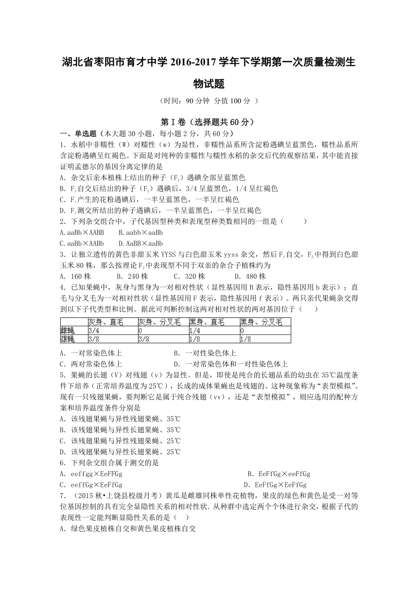 湖北省枣阳市育才中学2016-2017学年高一下学期第一次质量检测生物试题