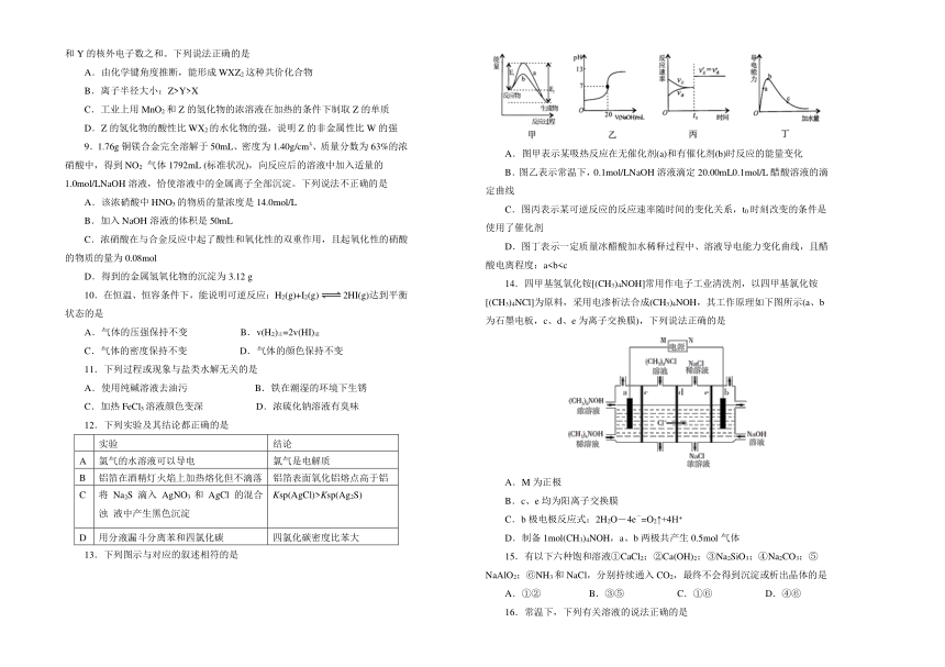 吉林省通化县中学2019届高三入学调研考试卷 化学（三）