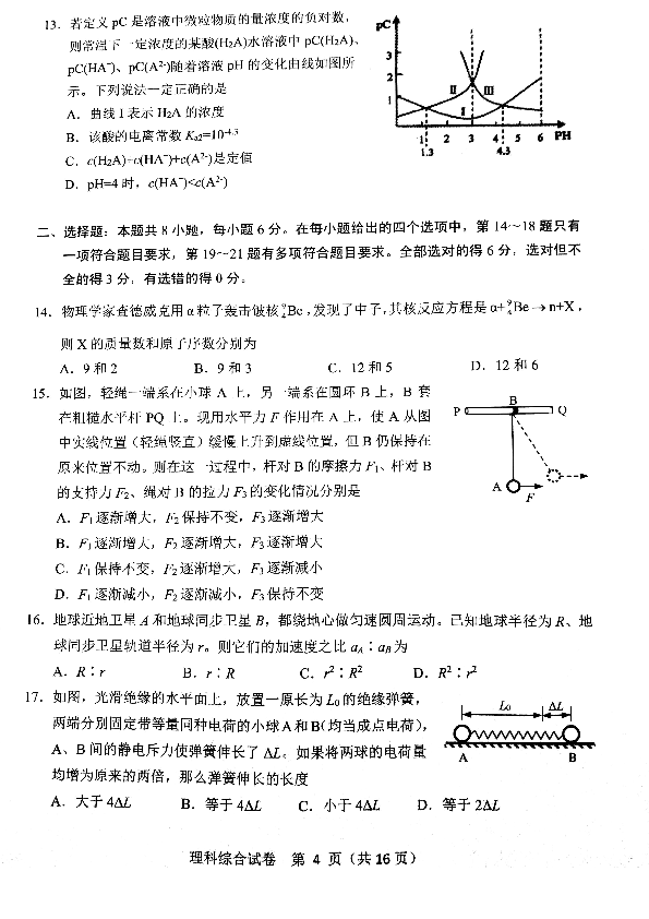 重庆市沙坪坝等主城六区2019届高三学业质量调研抽测（第一次）理综试题（PDF）