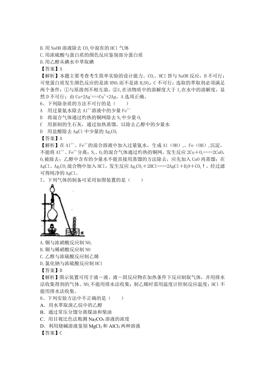 河南省信阳市二高2016年高考化学二轮专题复习训练题：专题16 实验设计与探究题型