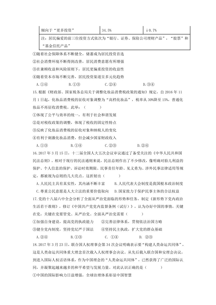 江西重点中学协作体2017高三第二次联考--政治试题