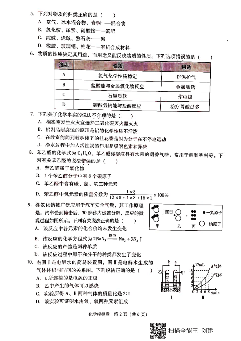2021年广东省佛山市中考化学模拟试题（图片版无答案）