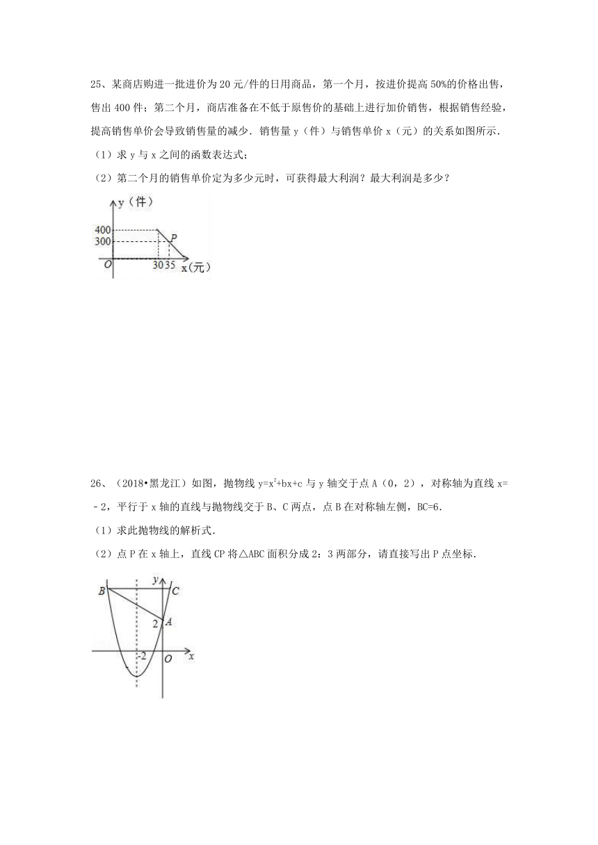 九年级人教版数学第22章《二次函数》单元测试（含答案）