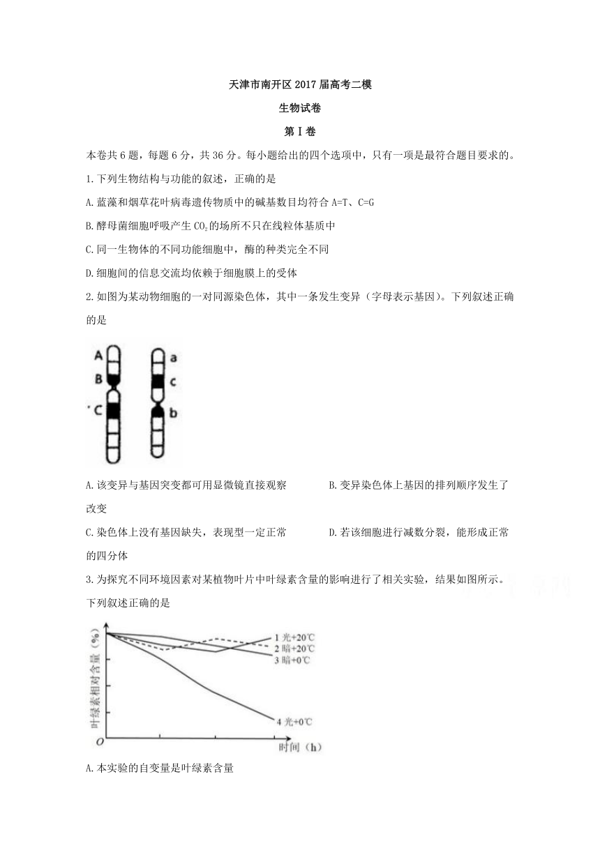 天津市南开区2017届高考二模生物试卷