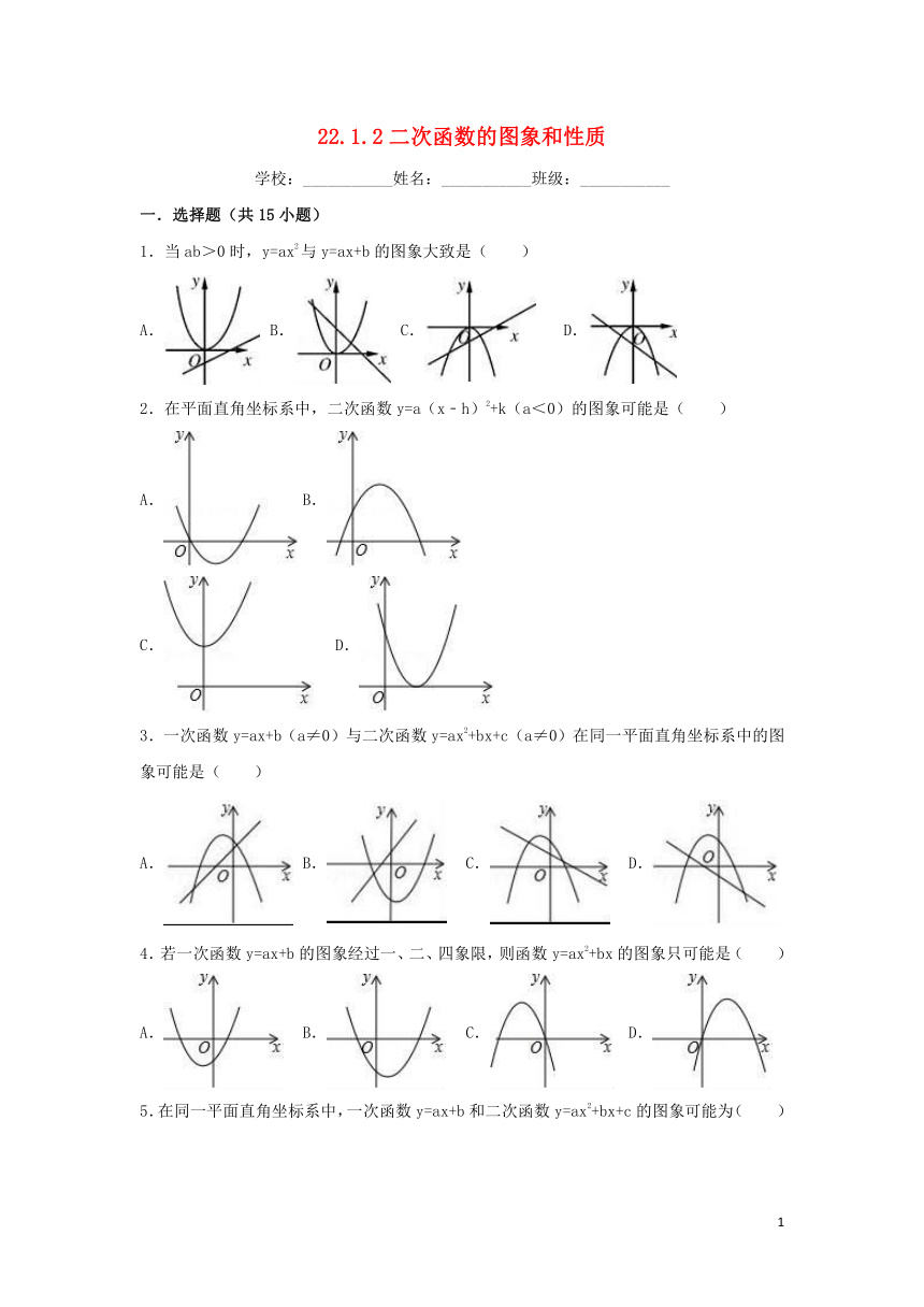 2018-2019学年度九年级数学上册第二十二章二次函数22.1.2二次函数的图象和性质同步练习（解析版）