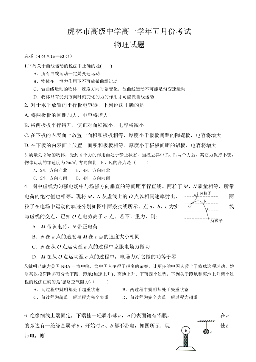 黑龙江省虎林市高级中学2016-2017学年高一5月月考物理试题