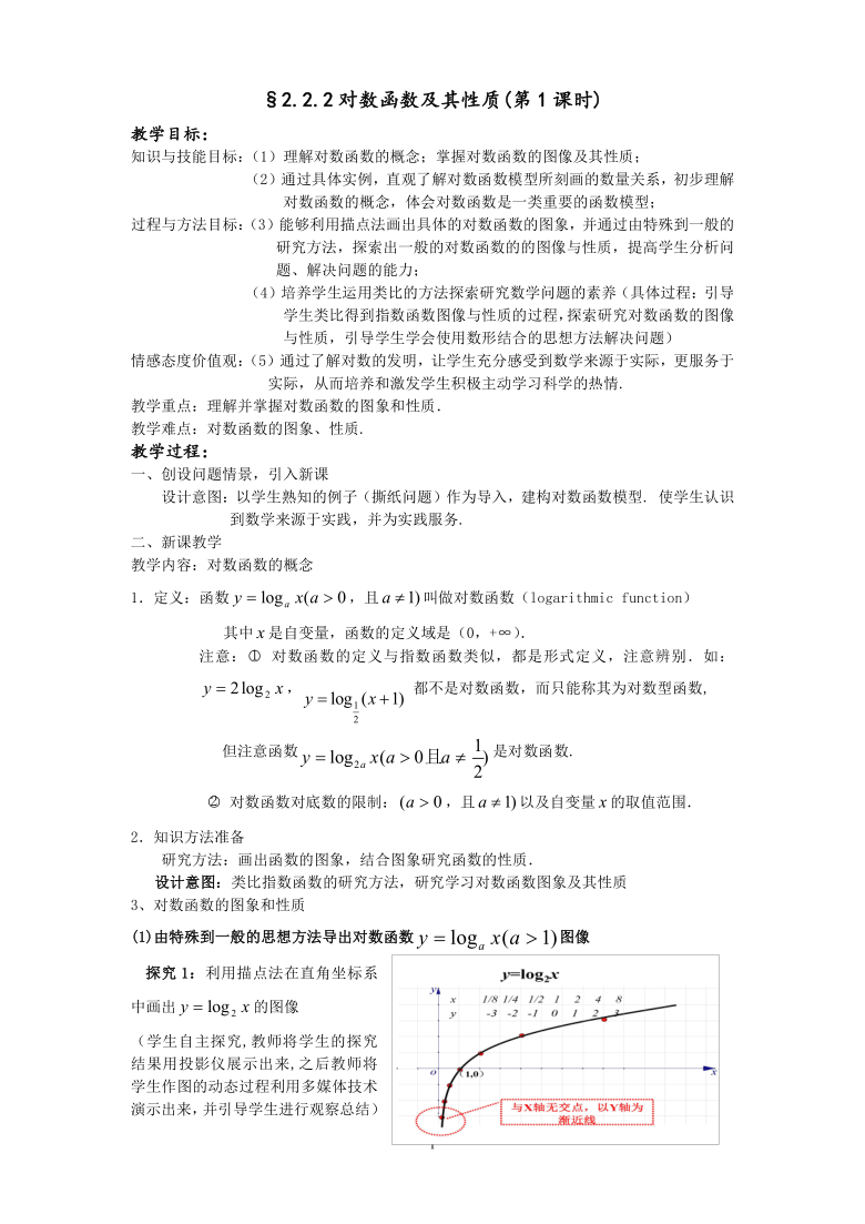 人教A版数学必修一2.2.2 对数函数及其性质（第1课时）教案（Word版）