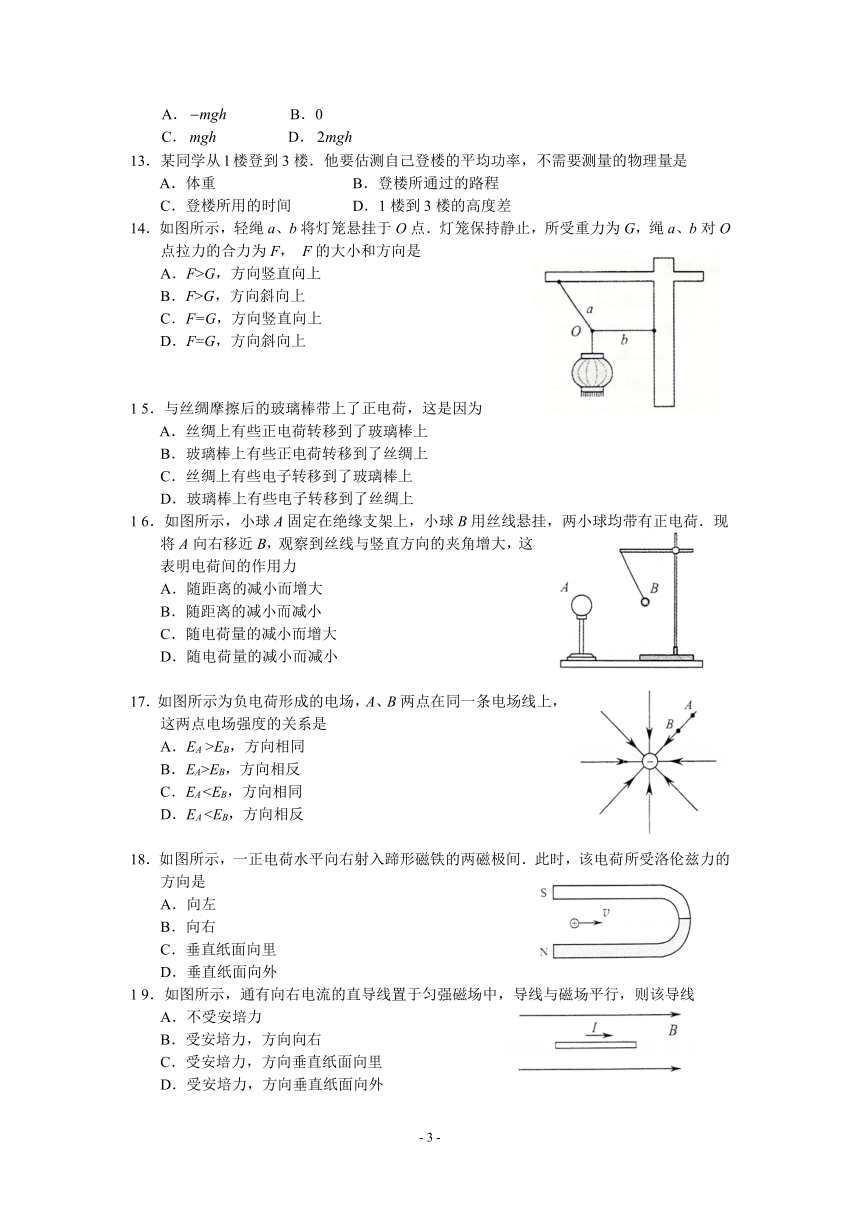 2013年江苏省普通高中学业水平测试（必修科目）物理试卷