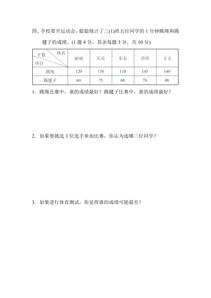 数学三年级下人教版3 复式统计表过关检测卷（含答案）1