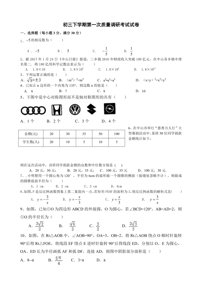 九年级第一次月考数学试卷（无答案）