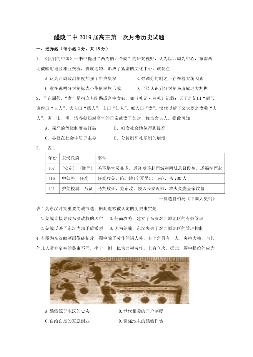 湖南省醴陵市第二中学2019届高三上学期第一次月考历史试题