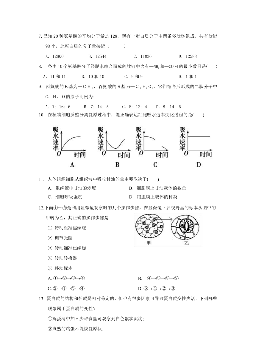 河北省武邑中学2018-2019学年高一上学期第一次月考生物试题