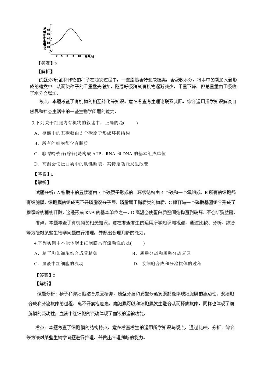 【解析版】湖南省十三校2014届高三3月第一次联考生物试题