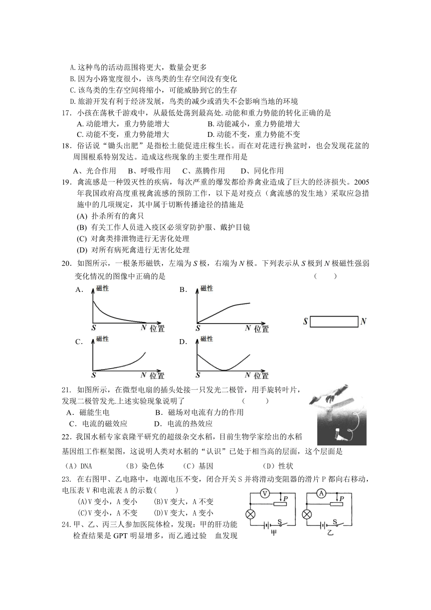 2006年1月八校联考自然科学模拟卷素材[上学期]