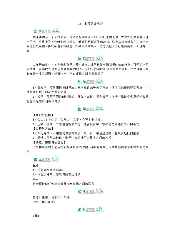 14 我要的是葫芦 教案（2课时）+教学反思