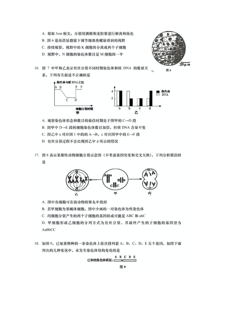 上海交大附中2020-2021学年高二上学期期中考试生物试题 图片版含答案