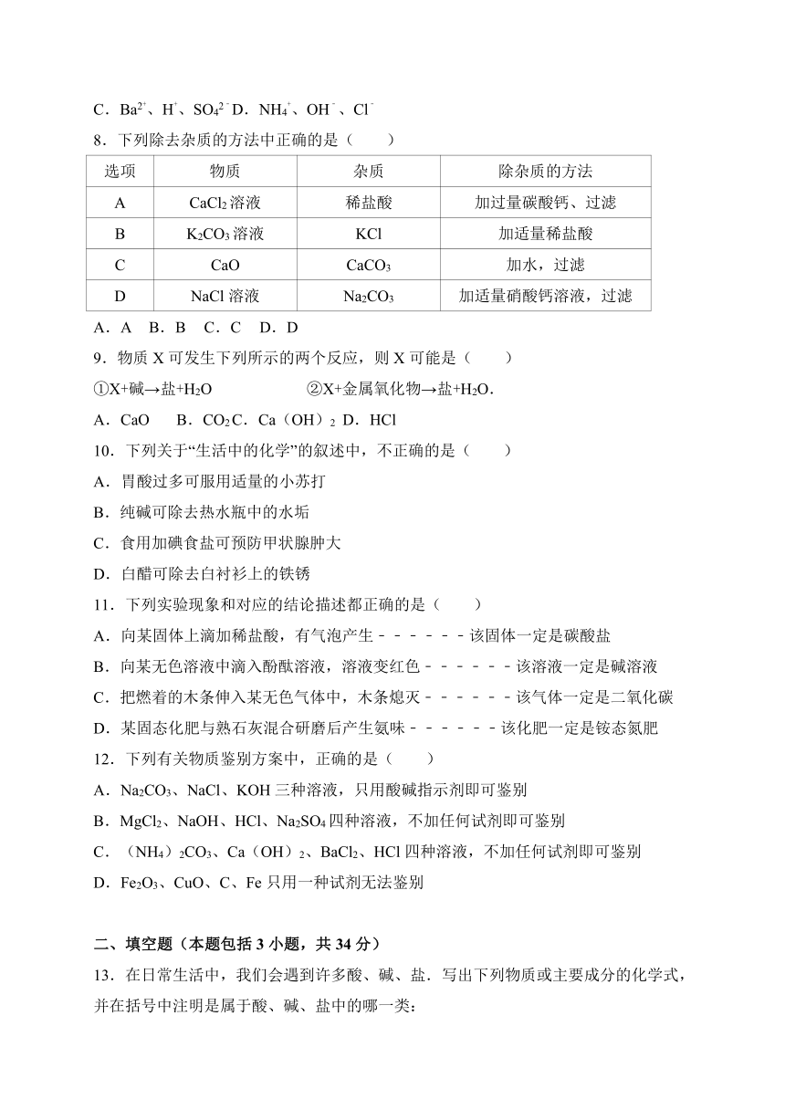 第11单元 盐 化肥 单元测试（含答案）