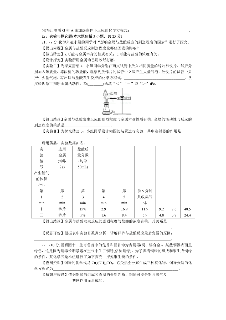 人教九年级化学下册：第八单元金属和金属材料检测卷（含答案）